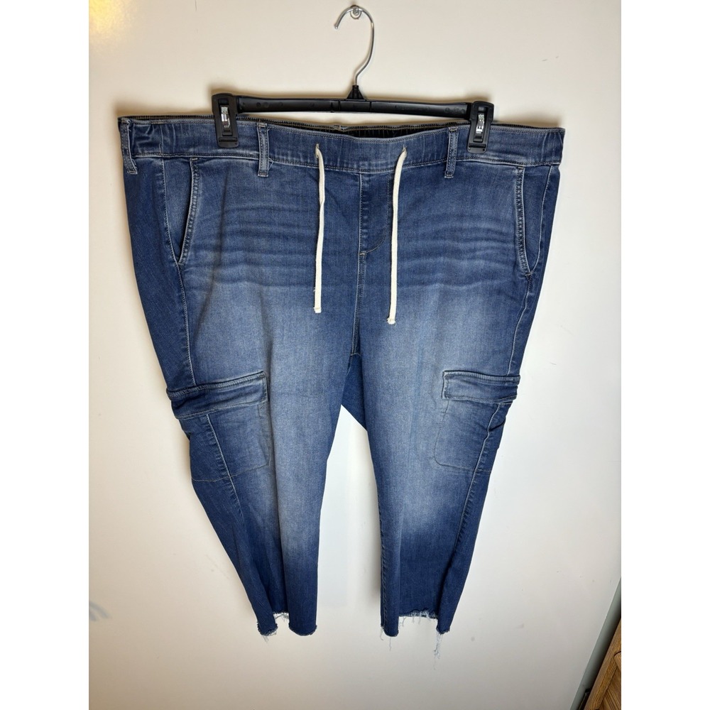 Torrid 3R Weekend Boyfriend Mid Rise Cargo Jean Blue Stretch